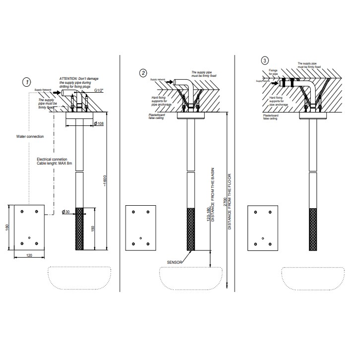 Смеситель для раковины, потолочный, электронный, Gessi 316, steel brushed арт. 54124#239