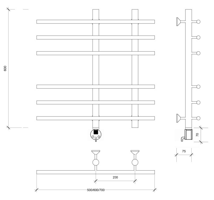 Полотенцесушитель электрический 60x20x50 Турин 3 Secado арт. 4673739244630