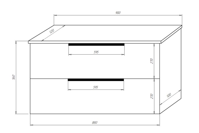 Тумба подвесная 90/2 900х500х560 два выдвижных ящика, без столешницы, цвет Дуб Веллингтон, Azario Gris - CS00080430