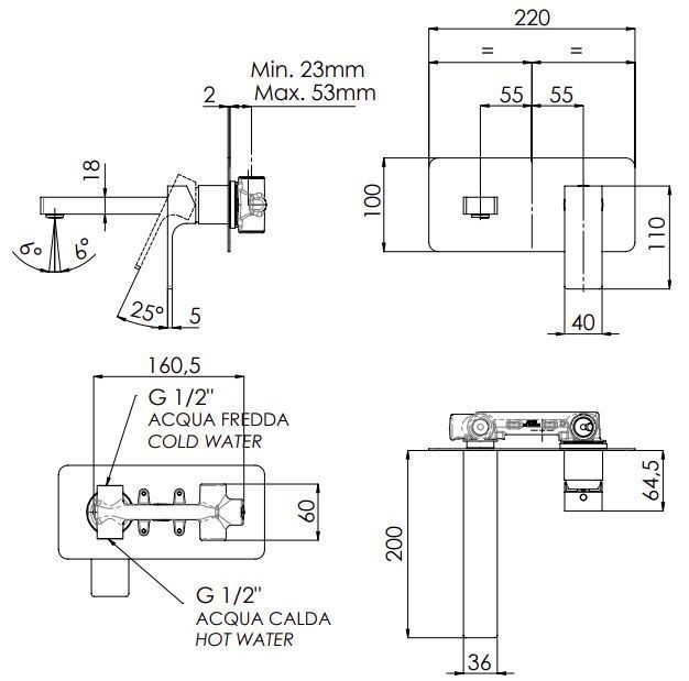 Смеситель для раковины никель глянцевый, Remer Absolute, скрытого монтажа AU15NP