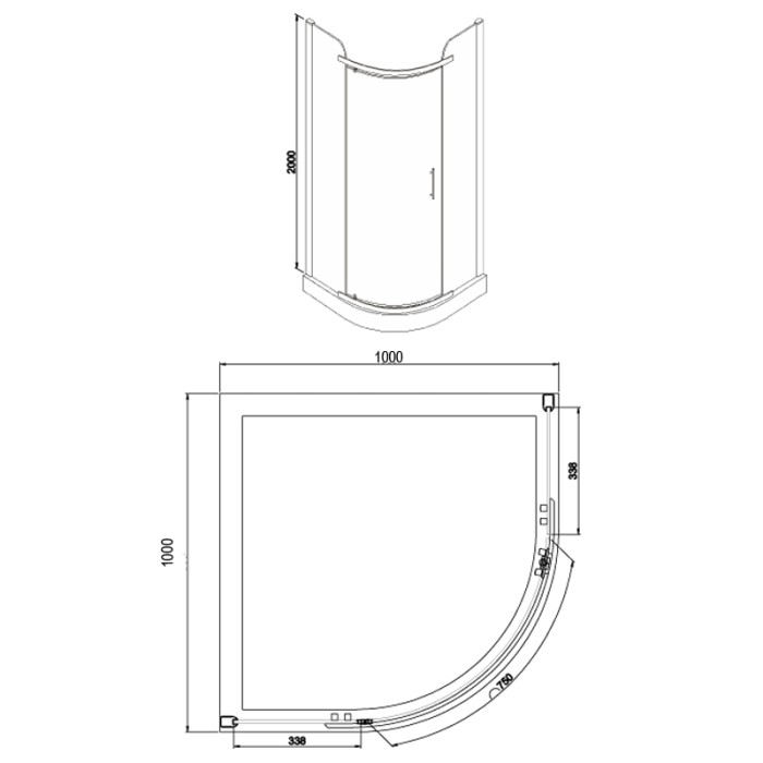 Душевое ограждение 1000х1000х2000, без поддона, распашная дверь, 8 мм, профиль хром Edmonton, Azario арт. AZ-NNC2231 1000