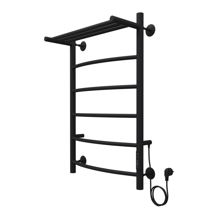 Полотенцесушитель электрический 500/800 5 секций, с полкой, диммер справа, черный, Verona Azario - AZ04858PB