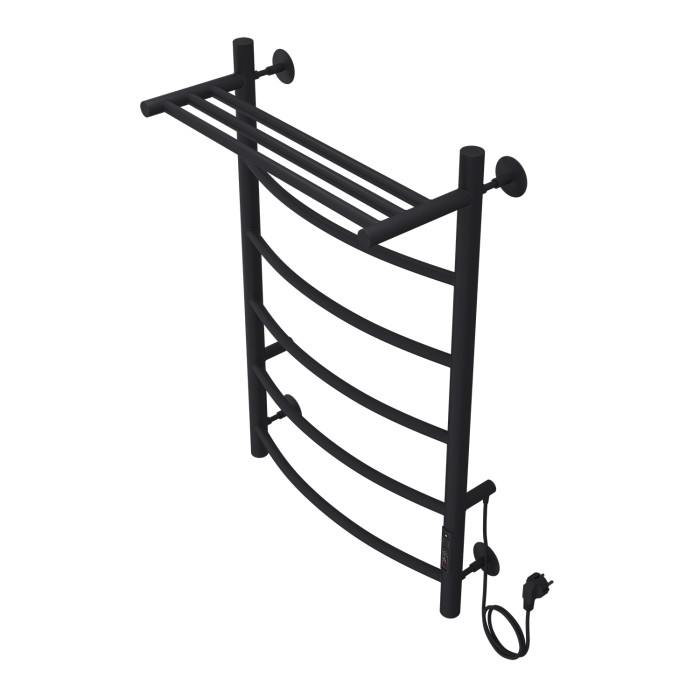 Полотенцесушитель электрический 500/800 5 секций, с полкой, диммер справа, черный, Verona Azario - AZ04858PB