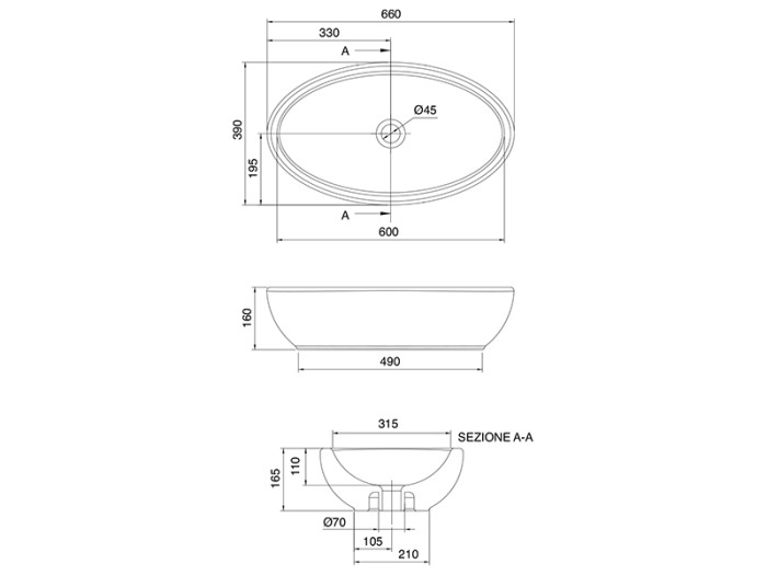 Раковина накладная, без перелива, без отверстий, цвет белый, Scarabeo Planet - 8111
