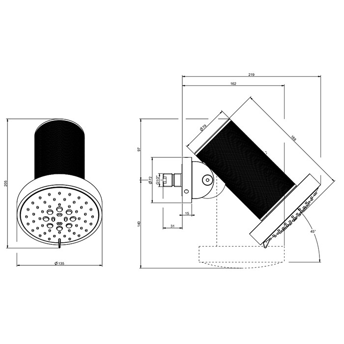 Верхний душ d13.5см., с настенным креплением, 3 режима, Gessi 316, steel brushed арт. 57273#239