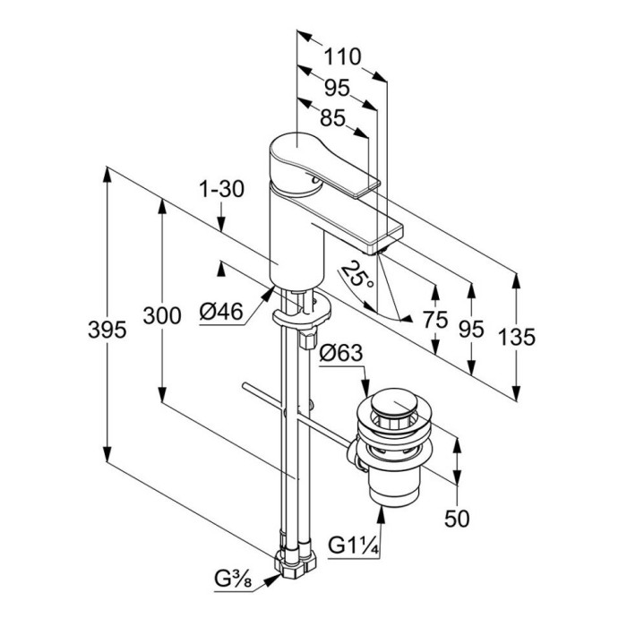 Однорычажный смеситель для раковины 75, для безнапорных водонагревателей, zenta sl Kludi, хром - 482770565