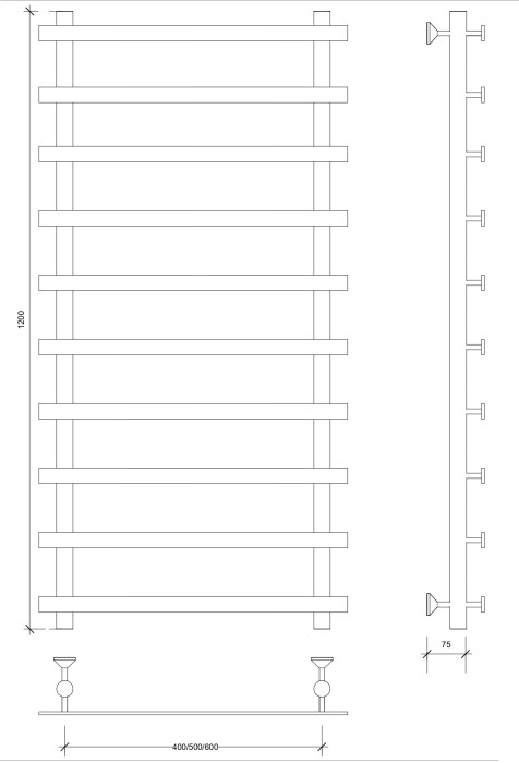 Полотенцесушитель водяной 120x50 Понтида 1 (черный) Secado арт. 4673739227152