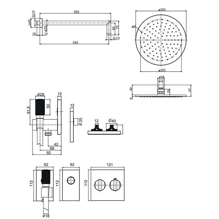 Fima Carlo Frattini Душевая система, верхний душ 25см., с термостатическим смесителем и ручным душем, Sistemi doccia, F4428CR цвет: хром