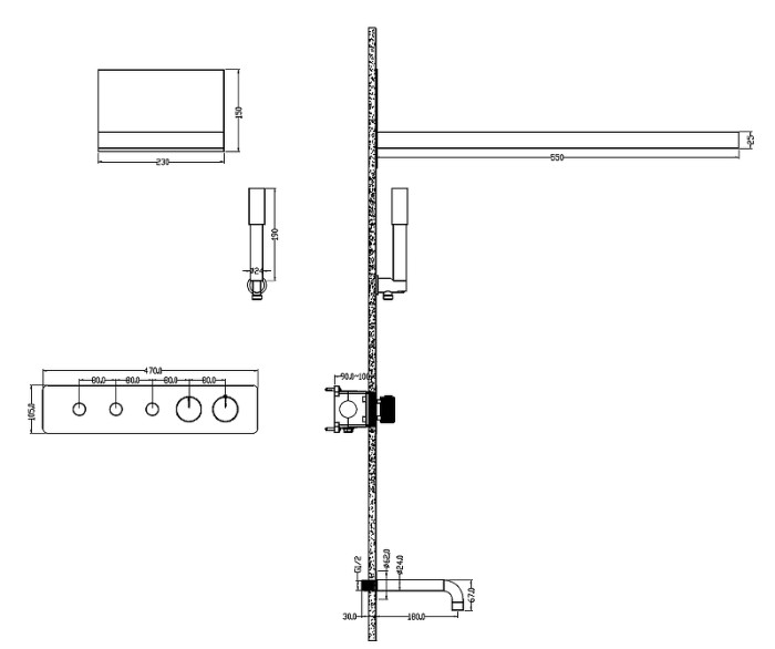 Встроенная душевая система с термостатом, matt gold с изливом, Boheme Fusion - 131-2-MG