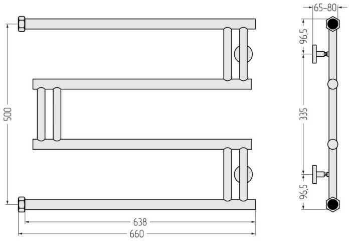 Сунержа Водяной полотенцесушитель 500x650, High-Tech, 30-0050-5065 цвет: матовый белый