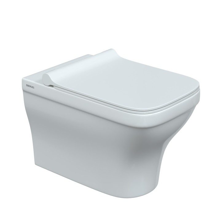 Комплект унитаза Berges с инсталляцией NOVUM кнопка F5 черная Soft Touch, унитаз Strati Rimless, сиденье дюропласт Strati Slim SO арт. 042451