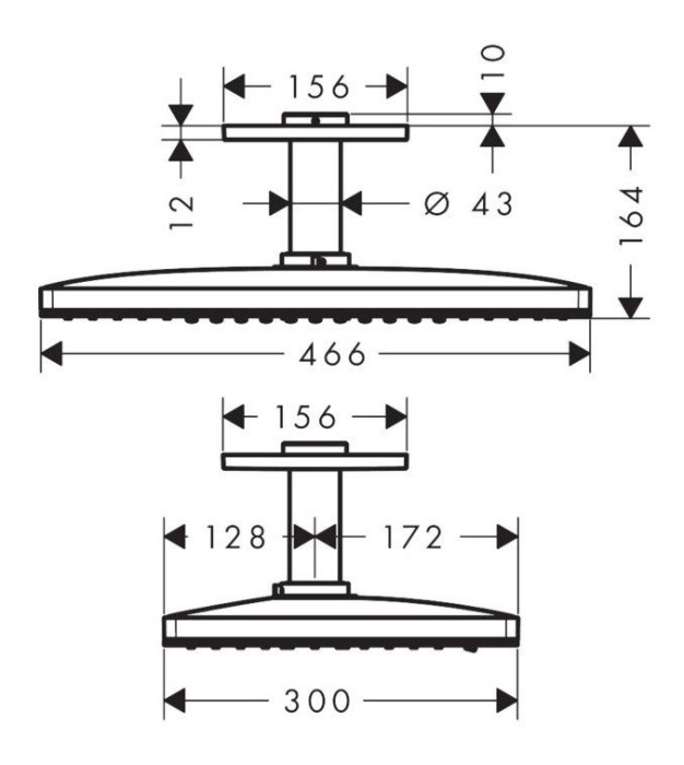 Верхний душ с потолочным кронштейном скрытого монтажа Rainmaker Select Hansgrohe, белый, хром арт. 24006400