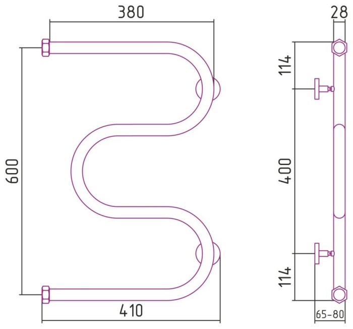 Сунержа Водяной полотенцесушитель 600x400, М-образный, 31-4007-6040 цвет: матовый чёрный