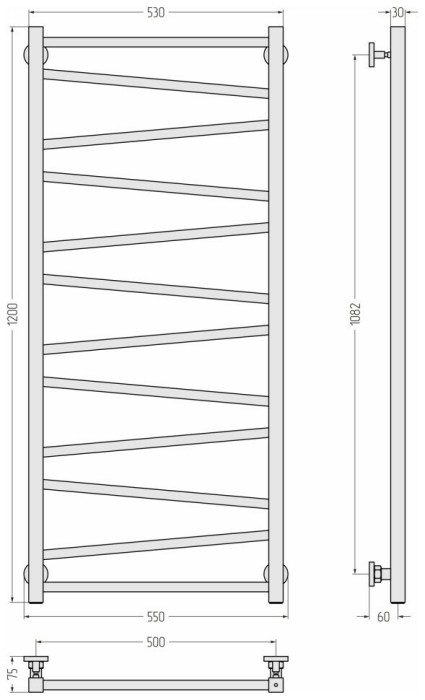 Сунержа Водяной полотенцесушитель 1200x500, Сирокко, 30-0253-1250 цвет: матовый белый