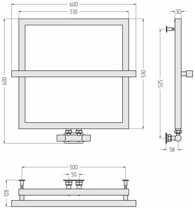 Сунержа Водяной полотенцесушитель 530x530, Штиль EU50+, 30-0256-5353 цвет: матовый белый