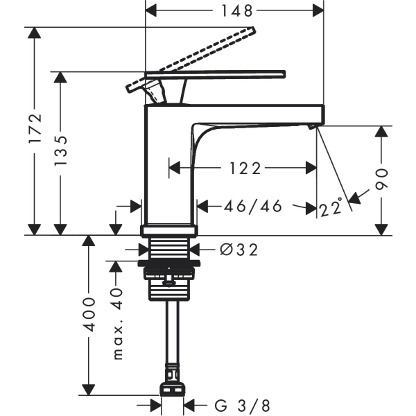 Смеситель для раковины EcoSmart+, для холодной воды, Hansgrohe Tecturis E, бронза арт. 73013140