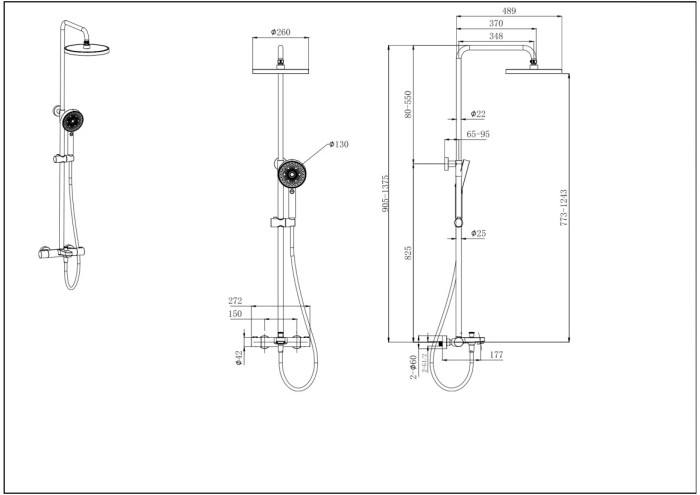 Термостатическая душевая система 3jet 260мм, Aquatek Вега, черный арт. AQ2043MB