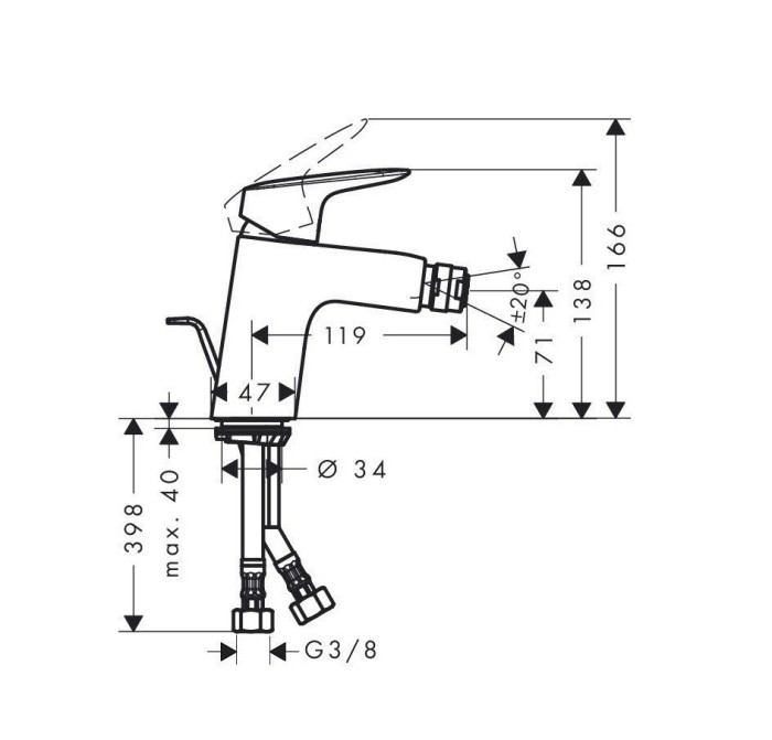 Смеситель для биде со сливным гарнитуром, Hansgrohe Logis, хром арт. 71204000