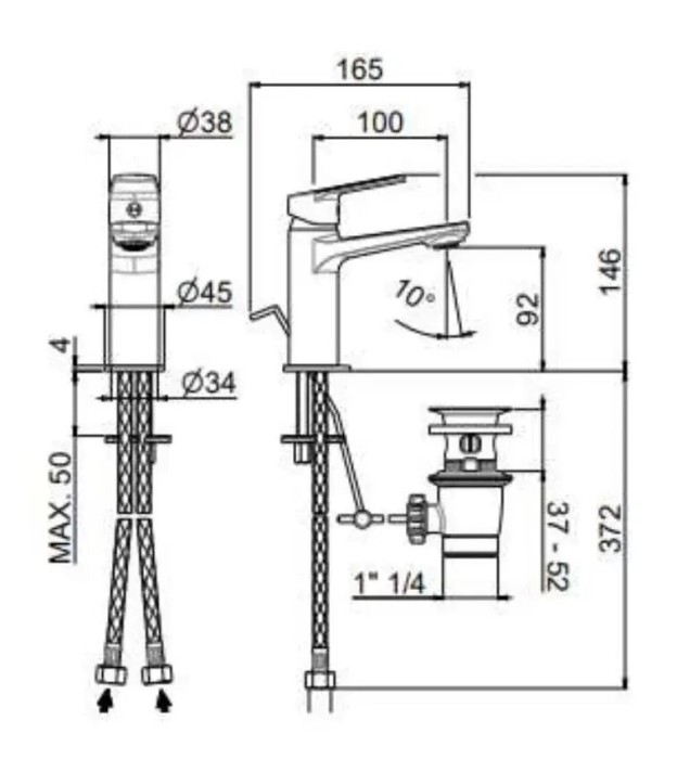 Смеситель для раковины однорычажный с донным клапаном, 3/8, Nota Kerama Marazzi, хром - 33010KM.21.018