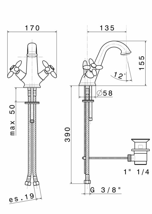 Смеситель для раковины на одно отверстие c низким изливом с донным клапаном, MUSE Kerama Marazzi, бронза - 9125KM.31.023