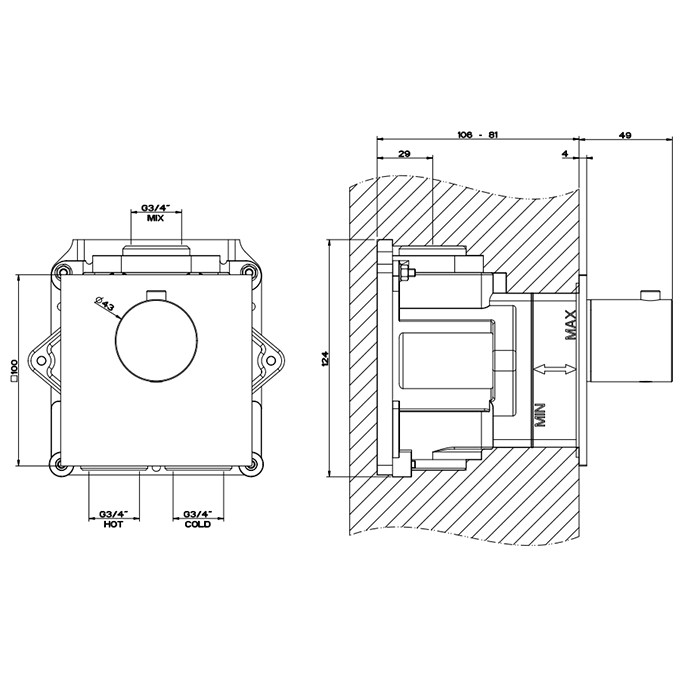 Встраиваемый термостатический смеситель на 1 источник, резьба 3/4", Gessi 316, brushed black metal pvd арт. 54554#707