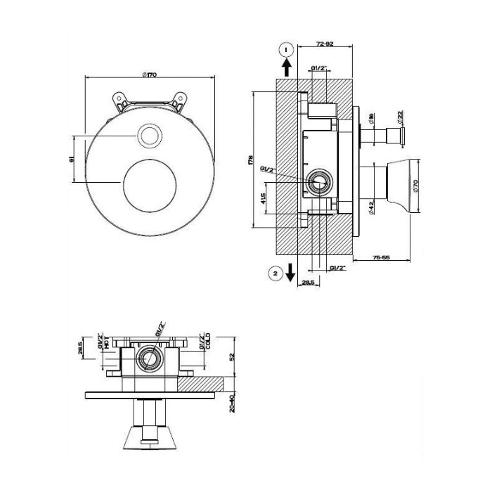 Встраиваемый однорычажный смеситель на 2 выхода с авт перекл., Gessi Cono, хром арт. 45079#031