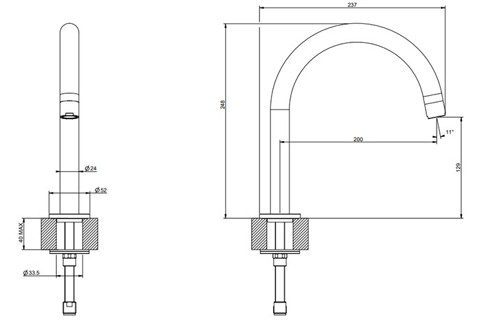 Смеситель для кухни, на 1 отв, средняя длина, без донного клапана, Gessi Emporio Via tortona, finox brushed nickel арт. 18623#149