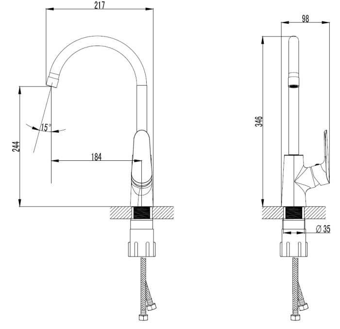 Смеситель для кухонной мойки, керамический картридж, хром, Azario CAMPO арт. AZ-KX568275C