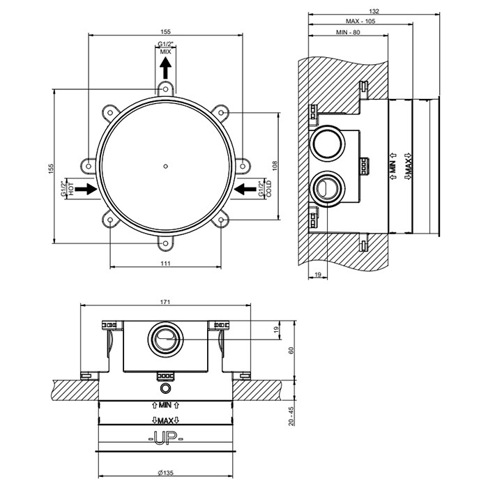 Встраиваемая часть для термостатического смесителя с 1 запорной кнопкой, Gessi Hi Fi Comfort, хром арт. 38266#031