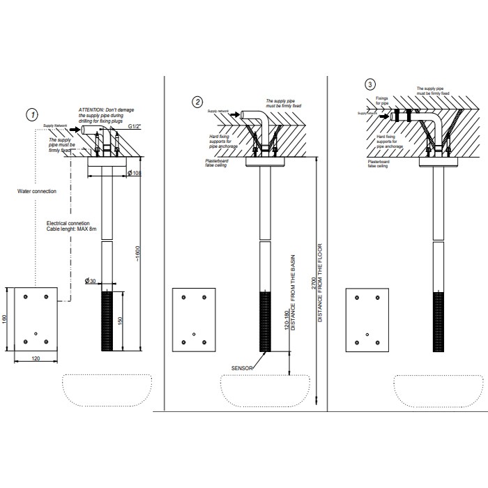 Смеситель для раковины, потолочный, электронный, Gessi 316, steel brushed арт. 54224#239