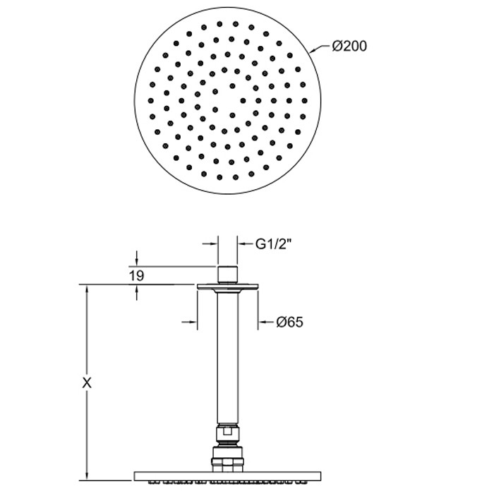 Потолочная душевая головка шарнирная на 1/2", d200мм, длина изготавливается под заказ, Gessi Inciso, finox арт. 58150#149