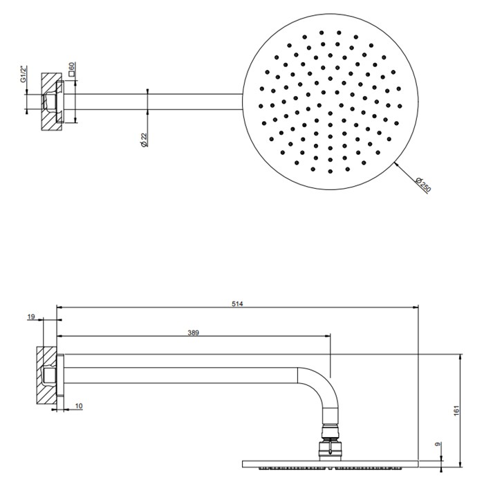 Душевая головка шарнирная для настенного крепления на 1/2” d250мм, Gessi Rilievo, хром арт. 59148#031
