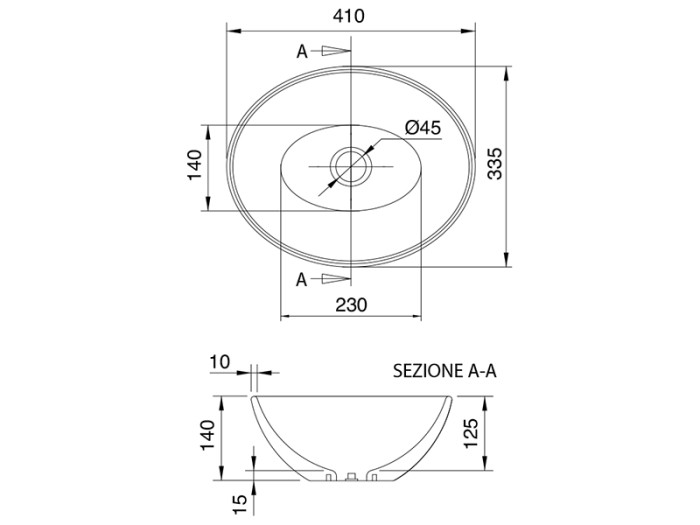 Раковина OVO накладная без перелива, без отверстий, цвет белый, Scarabeo Thin-line - 8011