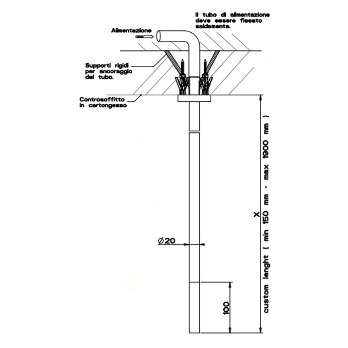 Излив потолочный, комбинируемый с удаленным управлением, Gessi Flessa, шлифованная сталь арт. 54096#239