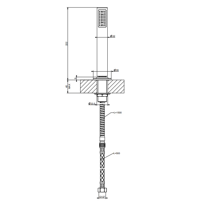 Душевой комплект, состоящий из держателя, шланга 1,50 м и лейки, Gessi Inciso, хром арт. 58137#031