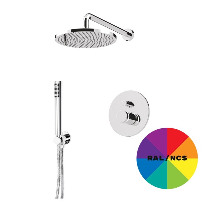 Встраиваемый смеситель для душа однорычажный с дивертером, верхний душ 25 см, ручной душ, Giulini My ring, RAL - золото 24 карата арт. MR0013KBCCO