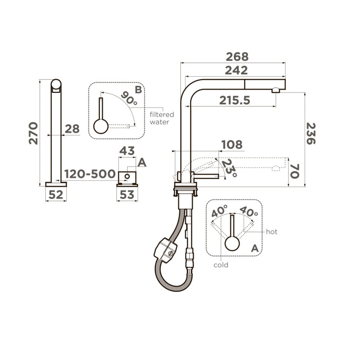 Смеситель для кухни Omoikiri Nara 2 Plus-S-BN латунь, цвет нержавеющая сталь арт. 4994369