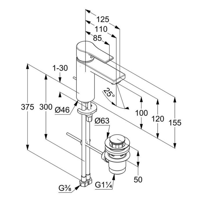 Однорычажный смеситель для раковины 100, донный клапан, zenta sl Kludi, хром - 482900565