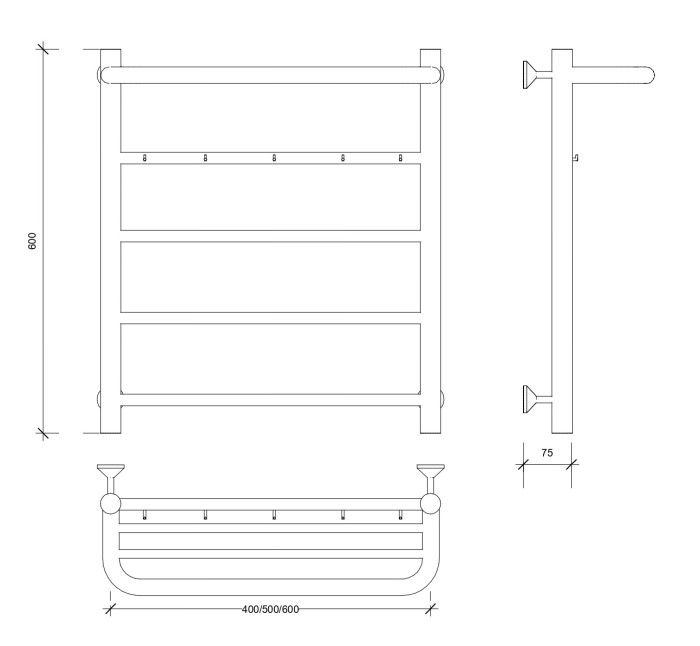 Полотенцесушитель водяной 60x40 Триада 1 КСП (хром) Secado арт. 4603777443580
