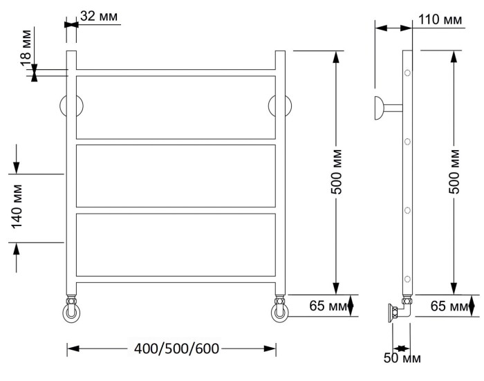 Полотенцесушитель водяной латунный 50x50 Триада 1 (бронза) Secado арт. 4603777477271