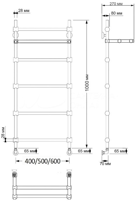 Полотенцесушитель водяной латунный 40x100 Флоренция 3 (бронза) Secado арт. 4603777460389