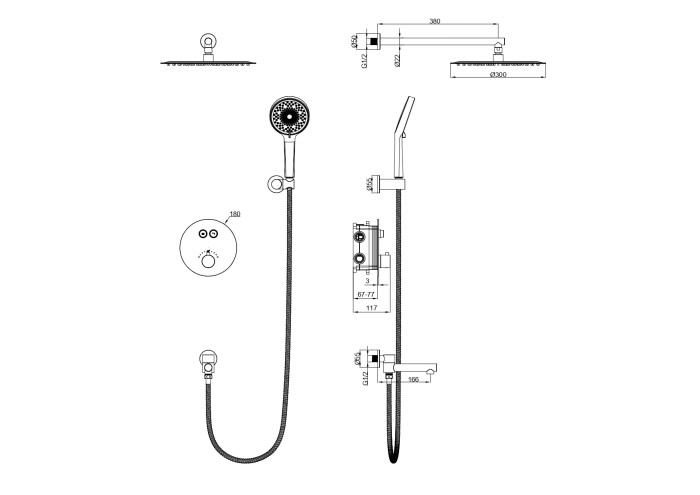 Душевая система с термостатом встраиваемая, Wonzon & Woghand Stick, WW-88929010-MB цвет: черный
