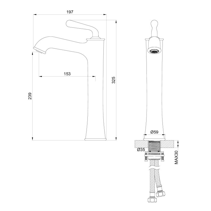 Смеситель для раковины высокий, Wonzon & Woghand Steam, WW-88239008-MB цвет: черный