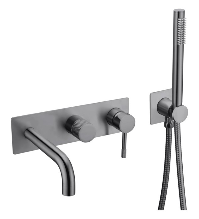 Смеситель встроенный + ручной душ + излив shine gun metall, Boheme Uno - 464-3-SGM