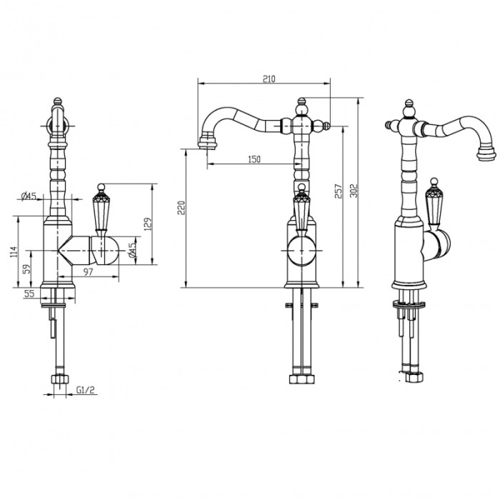 Смеситель для раковины, золото, Imperiale Boheme 322