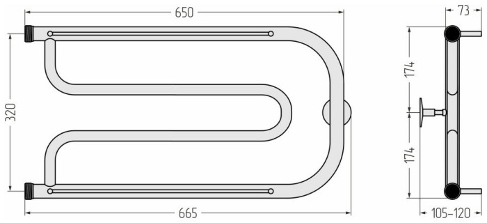 Стилье Водяной полотенцесушитель 320x650, Дуэт, 00015-3265 цвет: без покрытия