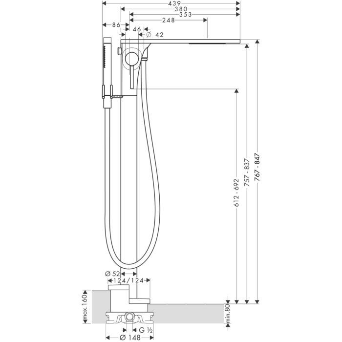 Напольный смеситель для ванны Massaud Axor, шлифованная медь арт. 18450950