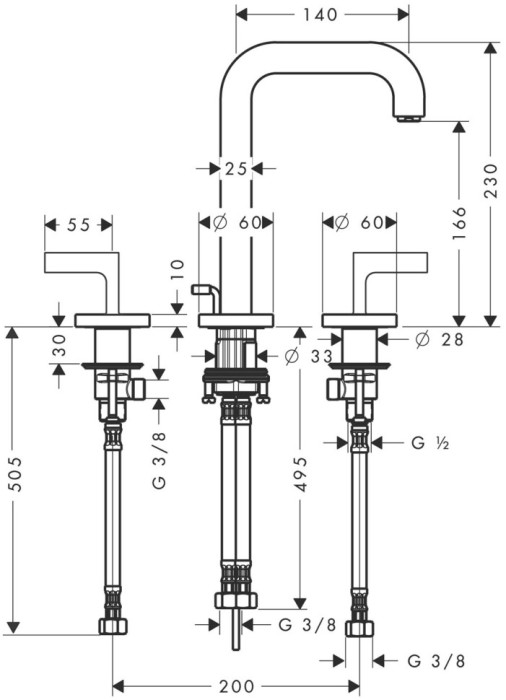 Смеситель для раковины Citterio Axor, шлифованный черный хром арт. 39135340