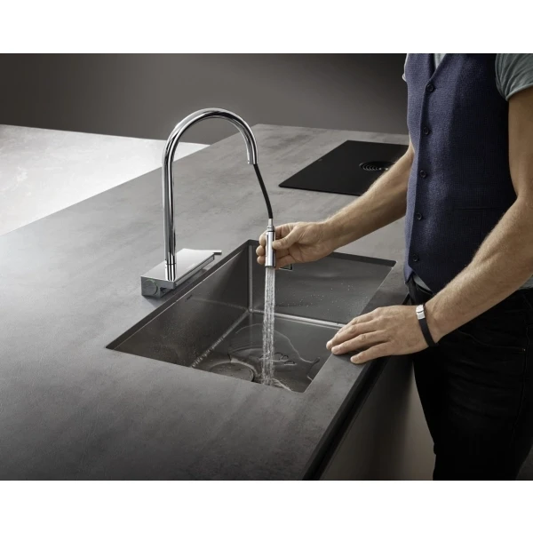 Смеситель для кухни, с вытяжным душем, Hansgrohe Aquno Select M81, нержавеющая сталь арт. 73837800