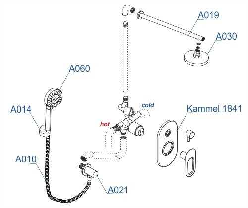 Встраиваемый комплект для душа с верхней душевой насадкой и лейкой Kammel 1800 WasserKRAFT арт. A16830